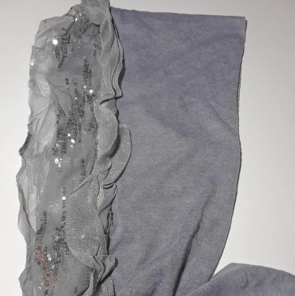 Mixed Materials Sequin Trimmed Frilly Scarf